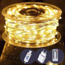 електрогірлянда роса на котушці 500 LED, 50м., прозорий провід, реле, USB теплий білий колір 1905-07