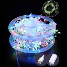 електрогірлянда роса на котушці 500 LED, 50м., зелений провід, реле, USB, мульти колір  19050-01