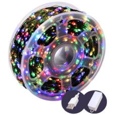 електрогірлянда роса на котушці 1000 LED, 100м., зелений провід, реле, USB, мульти колір  19090-01