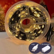 електрогірлянда роса на котушці 1000 LED, 100м., зелений провід, реле, USB, теплий білий  19090-07
