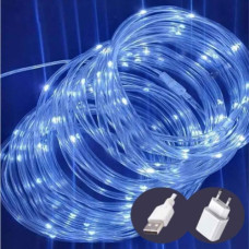 електрогірлянда роса в трубці 100 LED, 10м., 8 режимів, USB, білий колір  1912-03