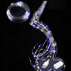 електрогірлянда пучок-роса 200 LED, 10 ліній по 2м., 8 режимів, USB, синьо-білий колір  1920-23