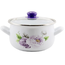 каструля емальована глибока зі скляною кришкою Троянда фіолетова 4,0л. d-20см.  2 LA