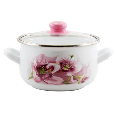 каструля емальована глибока зі скляною кришкою Орхідея рожева 4,0л. d-20см.  5 LA