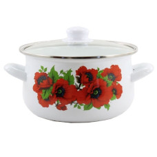 каструля емальована зі скляною кришкою 4,0л. d-22см. Маки  6W