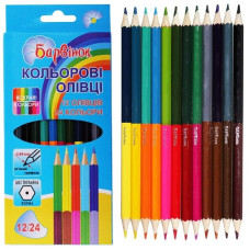 олівці кольор. Барвінок двосторонні 12шт./24кол. карт. уп. заточ.  5-204/1  (12/240)