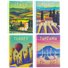 зошит на спіралі Economix "Traveling" А5 80л., пласт. обкл. з друком, клітинка  Е21953  (48)