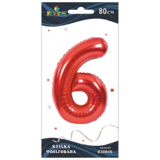 кулька-цифра фольгована Pelican  80см. червона "6"  830846  (5/20)