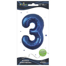 кулька-цифра фольгована Pelican  80см. індиго "3"  830983  (5/20)