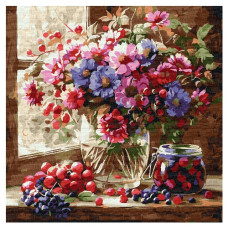 картина за номер. Ідейка 40х40см. "Букет і фрукти"  КНО5728