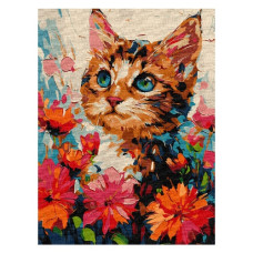 картина за номер. Ідейка 30х40см. "Котик у квітах"  КНО6599