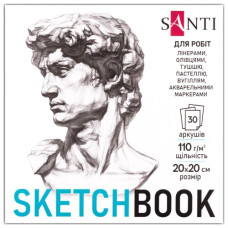 скетчбук Santi для графіки "Art" 20х20см., 30арк., 110гр./м2, клеєний  743210  (15/30)