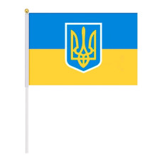 прапор України 30х45см. з гербом зі штоком (поліестер)  780058  (10/300)