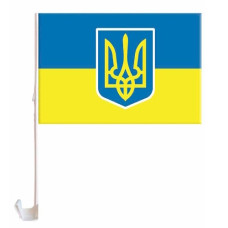 прапор України 30х45см. з гербом для авто зі штоком  781011  (10/400)
