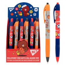 ручка YES "Line Friends. Brown`s Sport Club" кульк. автом. синя 0,7мм.  412120  (24/144/576)