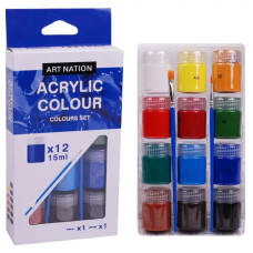 фарби акрилові Art Nation 12кол.х15мл. + 2 пензлика 1215A