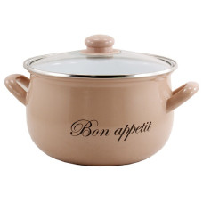 каструля емальована глибока зі скляною кришкою Bon appetit попелясто-рожевий 5,1л. d-22см.  2234H
