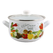 каструля емальована глибока зі скляною кришкою Овочеве асорті 2,1л. d-16см.  4197А