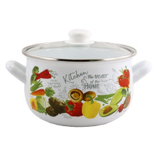 каструля емальована глибока зі скляною кришкою Овочеве асорті 3,1л. d-18см.  4197А
