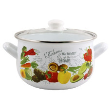 каструля емальована глибока зі скляною кришкою Овочеве асорті 4,0л. d-20см.  4197А