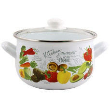 каструля емальована глибока зі скляною кришкою Овочеве асорті 5,1л. d-22см.  4197А