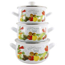 набір каструль емальованих глибоких зі скляними кришками 3шт. Овочеве асорті  4197А