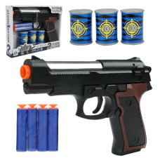 пістолет 21х4х14см., 3 банки-мішені, 4 поролонові снаряди, в кор. 22,5х17,5х4,5см.  HSY-181  (48/96)