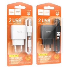 зарядний пристрій Hoco Smart dual на 2 USB + шнур Lightning  C141A