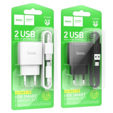 зарядний пристрій Hoco Smart dual на 2 USB + шнур Type-C  C141A