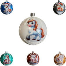 кульки ялинкові "символ року конячка наклейка"  6см.  (6/450)