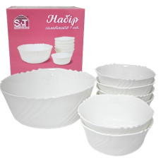 набір салатників склокерамічних 7шт (9' -22см-2,3л-1шт, 5' -13см-400мл-6шт) білих  30056-00