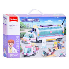 конструктор Sluban лікарня-трейлер, трицикл, фігурки, 477 дет. в кор. 42,5х33х7см.  М38 В1215  (12)